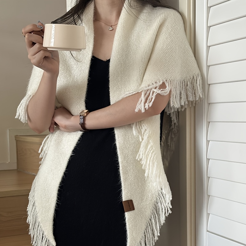 Fringed Triangle Shawl, Solid Color Scarf for Autumn/Winter
